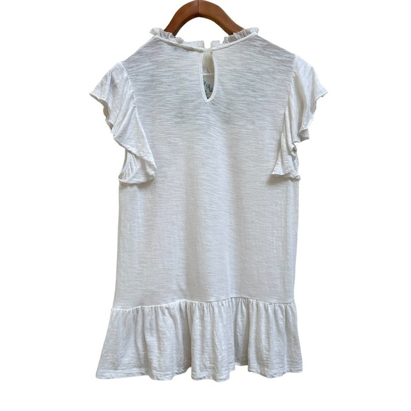 Lucky Brand Embroidered Boho Flutter Sleeve White Top Blouse Shirt, Size Small - Picture 5 of 10